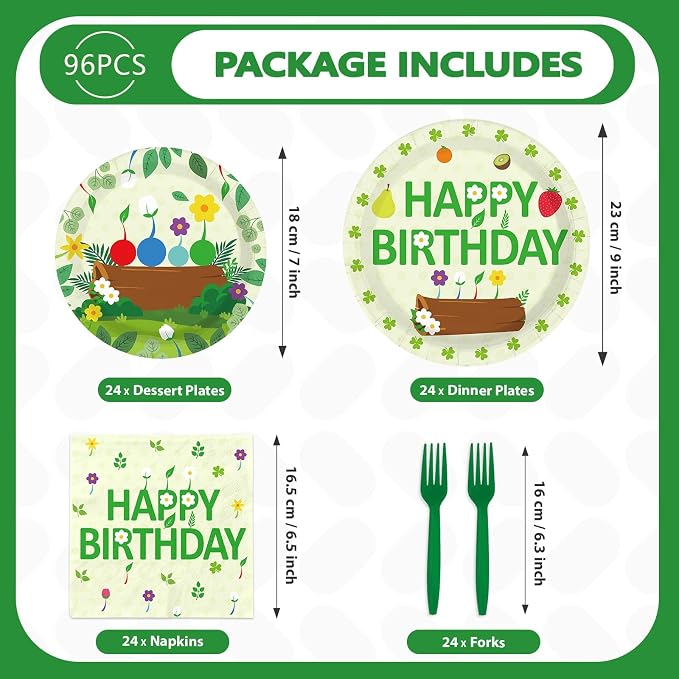 96 Pcs Plant Gaming Birthday Party Decoration Cartoon Wildflowers Plates and - Image 2