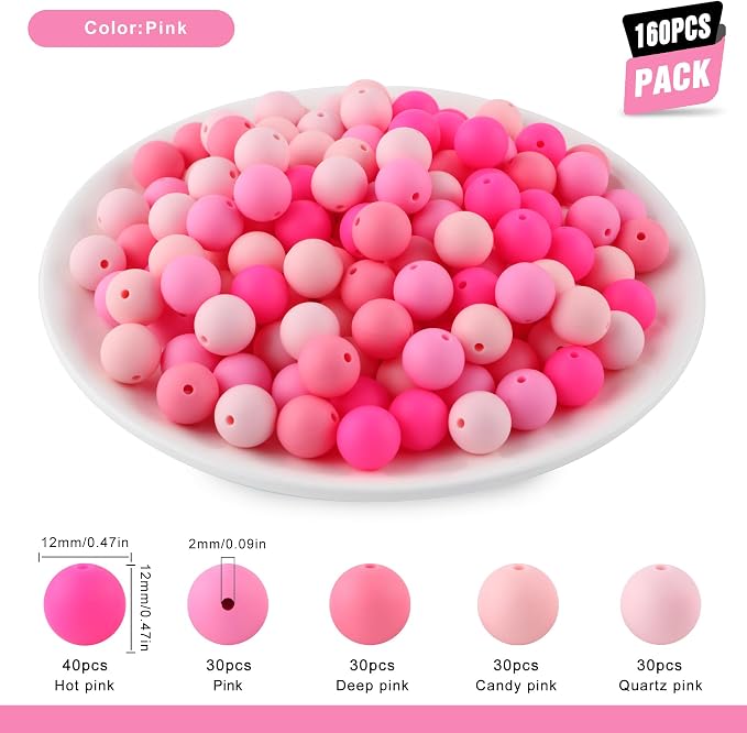 160Pcs Silicone Beads 12mm Mix Color, Bulk Silicone Beads 12mm - Image 2