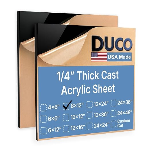 Duco Black Cast Acrylic Sheets 1/4" Thick 8" x 12" by DucoPlasticsSupply