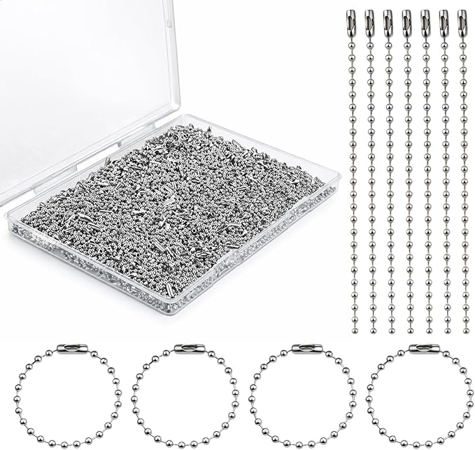 400 Pcs Long Bead Ball Chain Keychain, 3.9 Inch Silver, 2.4mm by BESARME