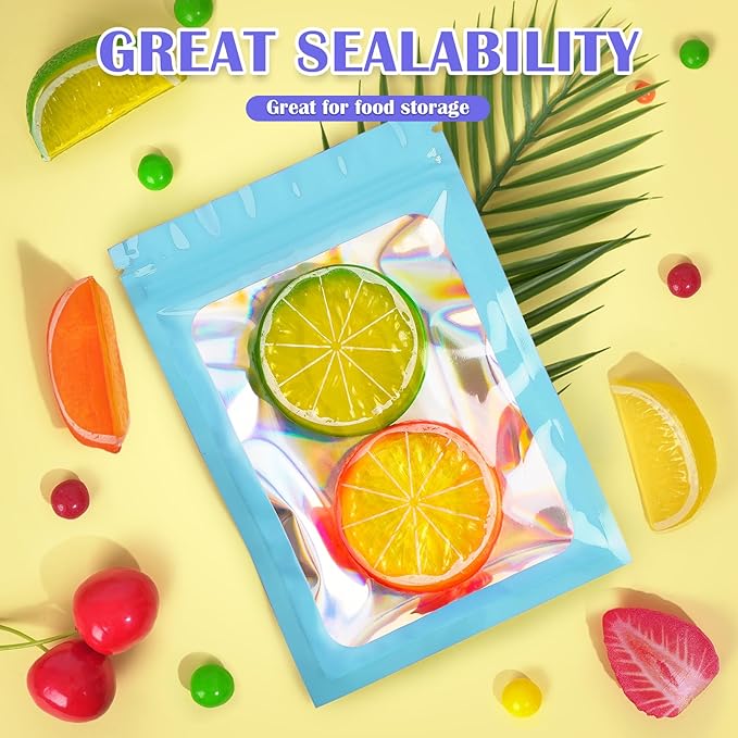 JETMORE 300 Pcs Mylar Bags, Smell Proof Bags Foil Pouch, Holographic Resealable - Image 3