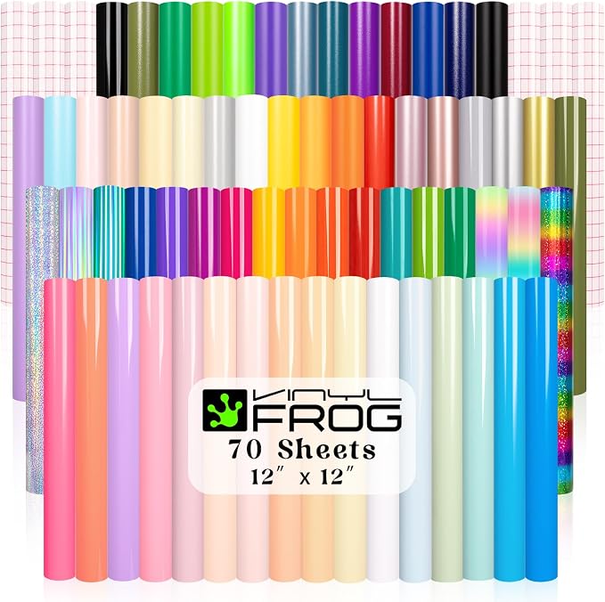 VINYL FROG Permanent Adhesive Vinyl Bundle 70 Pack Adhesive Vinyl Sheets by VINYLFROG