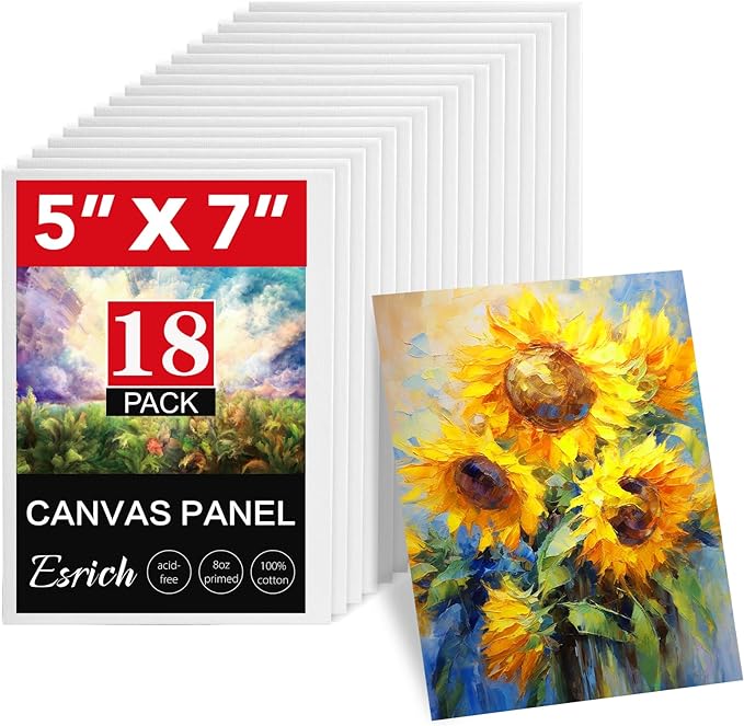 ESRICH 5x7IN Small Canvases for Painting, 18 Pack Mini Canvas Boards 100% by ESRICH
