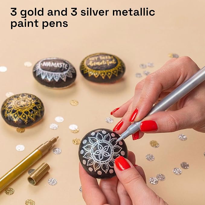ARTISTRO 6 Gold & Silver Metallic Acrylic Paint Pens – 0.7mm Extra Fine Tip - Image 2