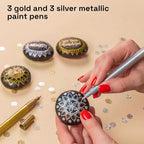 ARTISTRO 6 Gold & Silver Metallic Acrylic Paint Pens – 0.7mm Extra Fine Tip - Image 2