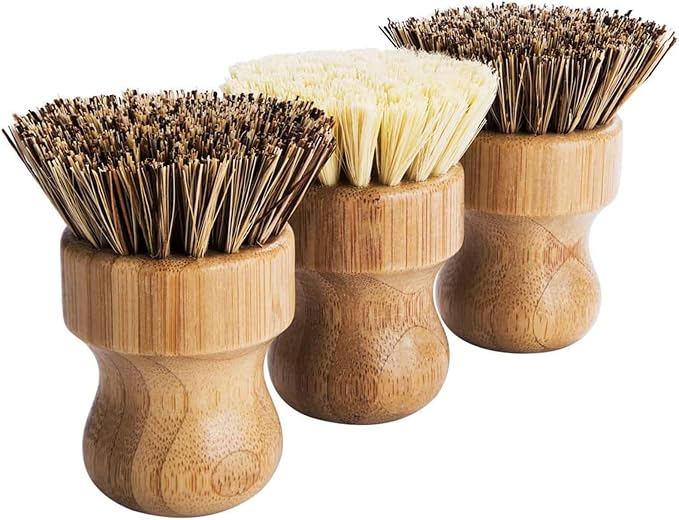 Palm Pot Brush- Bamboo Round 3 Packs Mini Dish Brush Natural Scrub Brush - Image 4