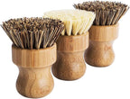 Palm Pot Brush- Bamboo Round 3 Packs Mini Dish Brush Natural Scrub Brush - Image 4