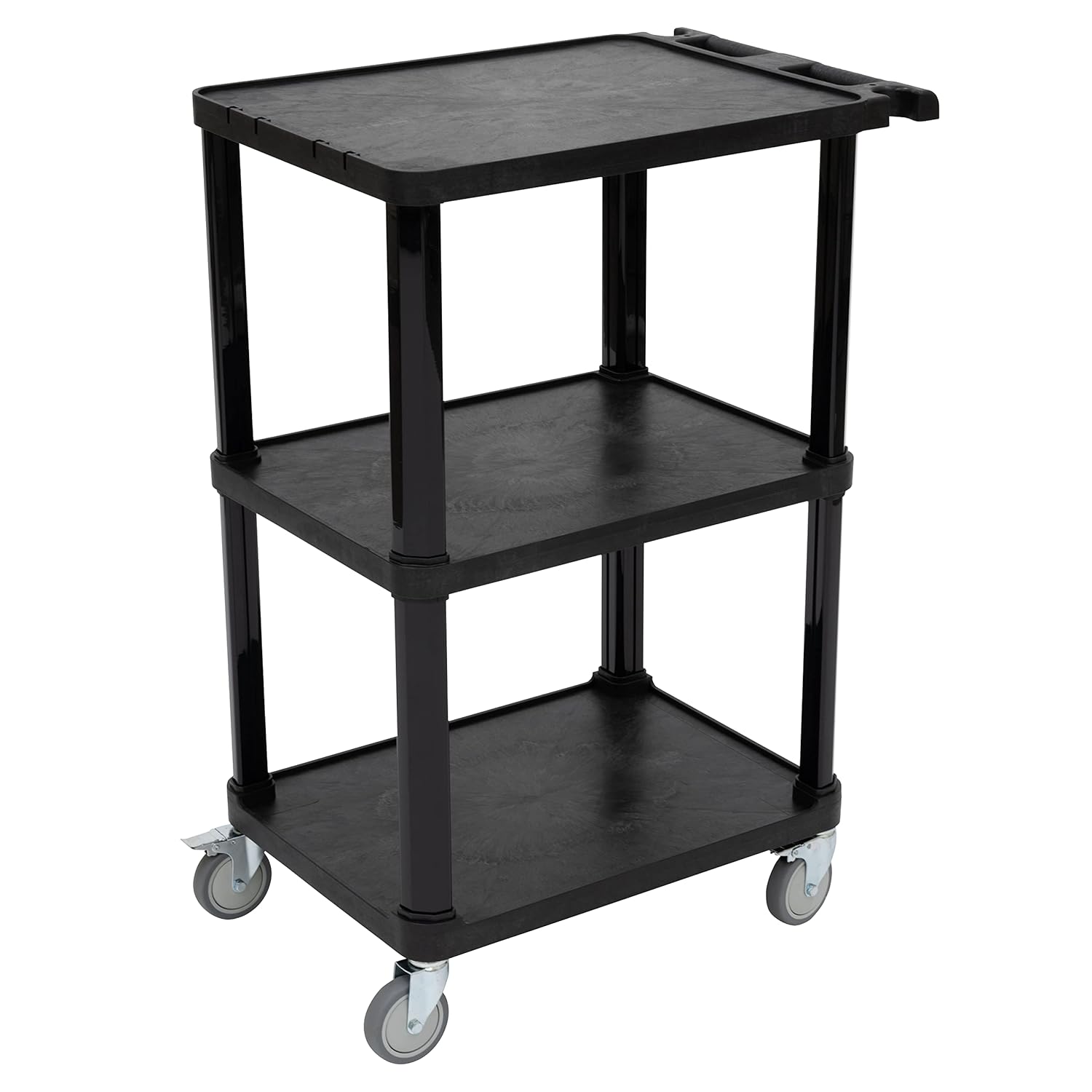 Pearington 3-Tier Compact Multi-Purpose Plastic Utility Cart with Lockable Wheels up to 300LBS, Black