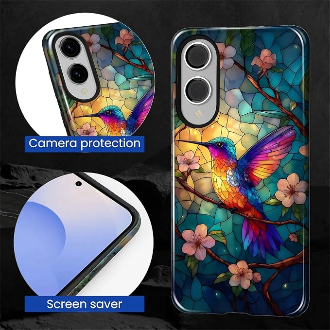 for Samsung Galaxy S25 Edge Case, Stained Glass Hummingbird Pattern Glossy 2 in - Image 6