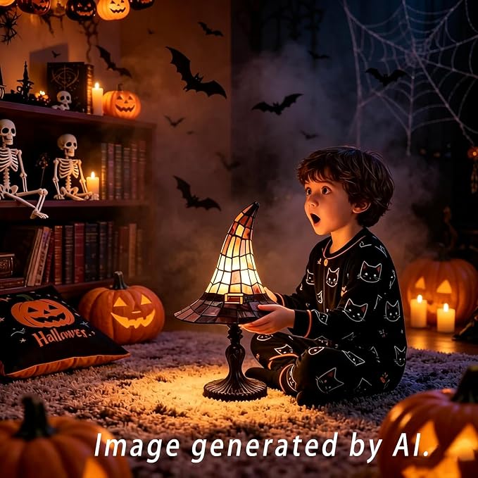 Resin Witch Hat Lamp, Vintage Halloween Table Decor Night Light | Weighted - Image 4