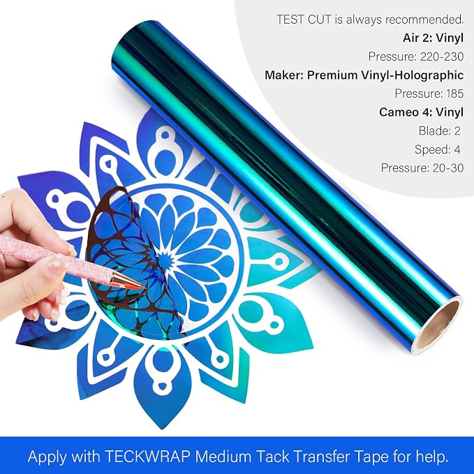 TECKWRAP Holographic Chrome Vinyl 12" x 60", Peacock Blue- Permanent Adhesive - Image 2