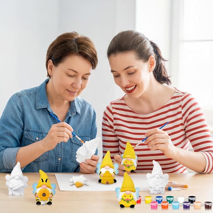 Poen 6 Sets Ready to Paint Your Own Bee Gnome Statues DIY Ceramics Bee - Image 6
