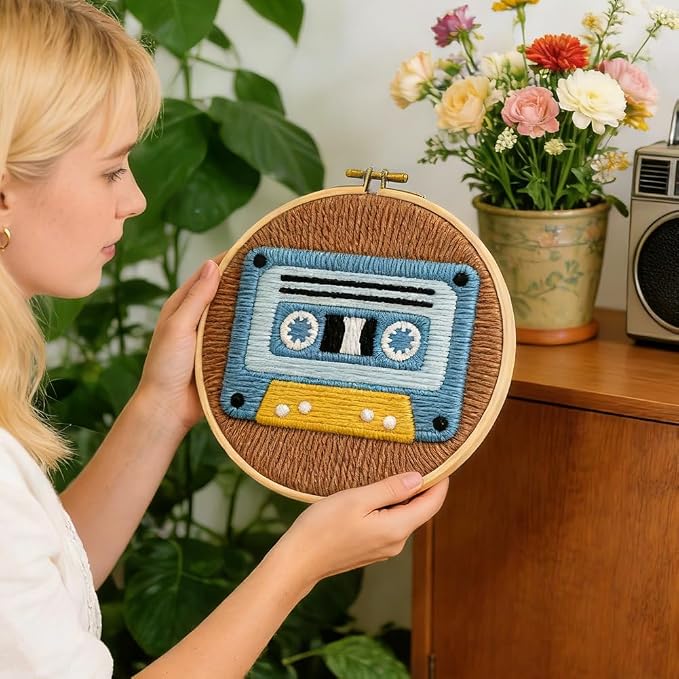 INFUNLY Cassette Tape Punch Needle Embroidery Kit 8.7" DIY Punch Embroidery Kit - Image 7