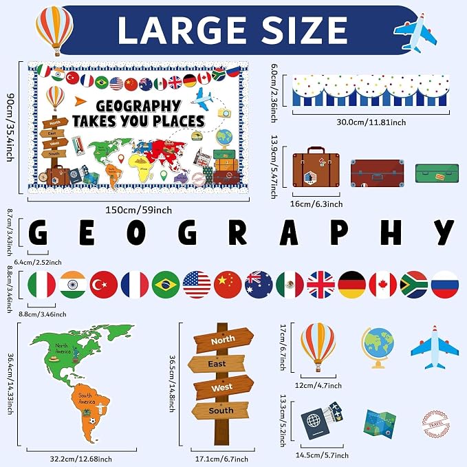 Geography Takes You Places Bulletin Board Set World Map Classroom Decoration - Image 3