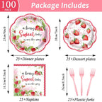 Qyeahkj 100 Pcs Strawberry Baby Shower Party Plates Napkins Forks Supplies Set - Image 2