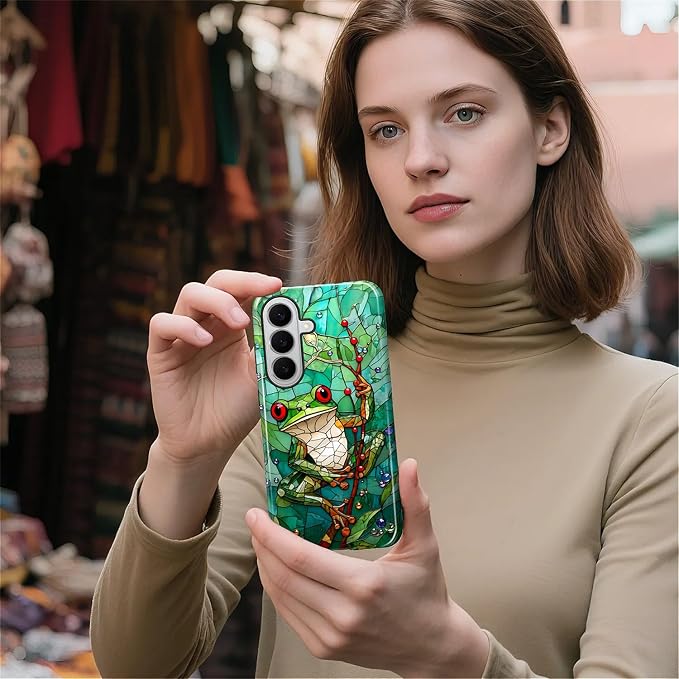 for Samsung Galaxy S26+ Case, Frog Stained Glass Pattern Glossy 2 in 1 - Image 6