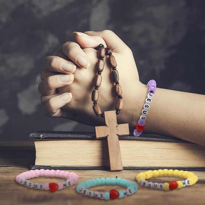 Ferreve 35 Sets Pastel Religious Bead Wristband Craft Kit Jesus Love Me Faith - Image 6