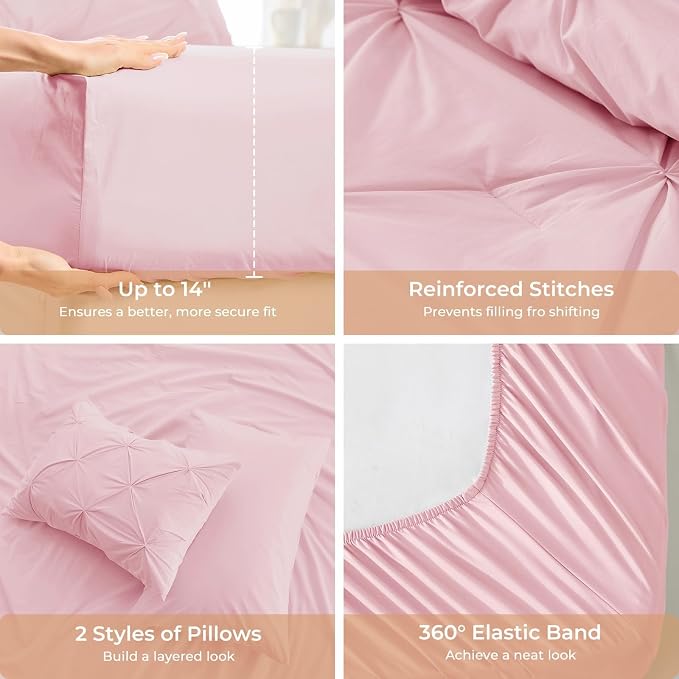 Sasttie Twin Comforter Set, 5-Piece Bed in a Bag, Pintuck Bedding Sets - Image 5