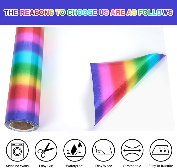 TORC Metallic HTV Heat Transfer Vinyl Roll 12" X 10FT Rainbow Iron on Vinyl - Image 3