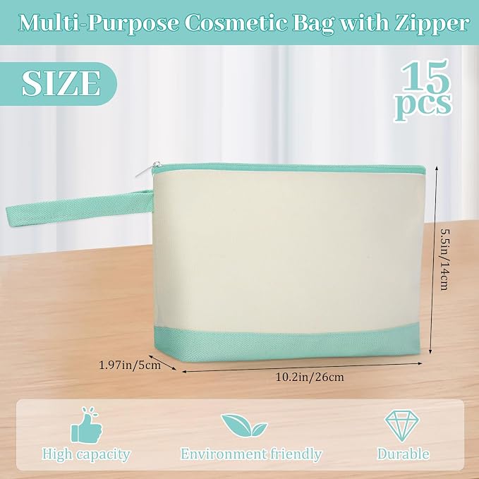 Silkfly 15 Pcs Cotton Canvas Makeup Bags Cosmetic Zipper Bags 10.2 x 5.5 x 2'' - Image 2