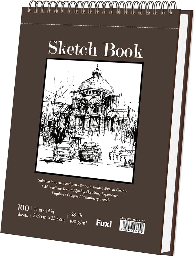 Sketch Book 11 x 14”, 100 Sheets Top Spiral Sketchbook, 68lb /100gsm Drawing by SketchBook