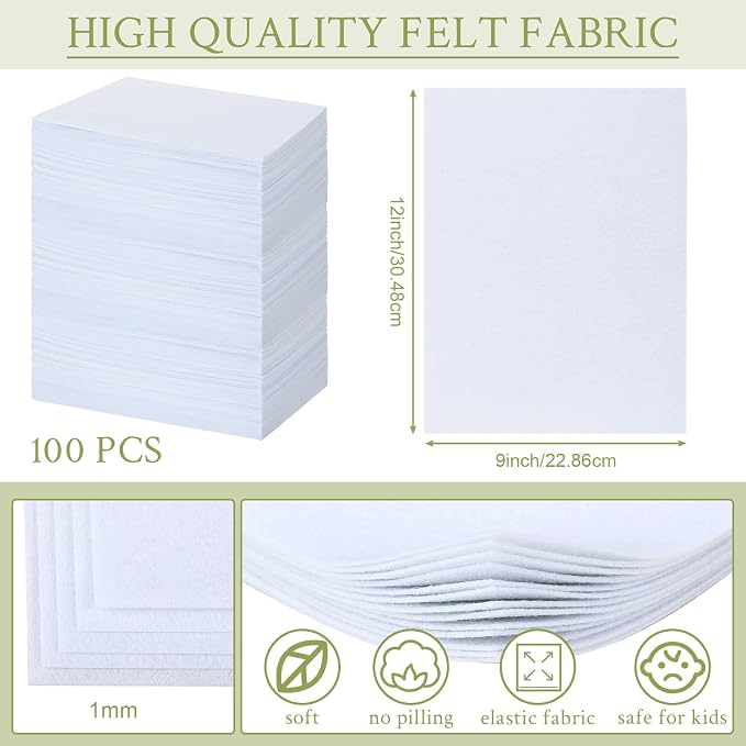 Rtteri White Felt Fabric Sheets 9 x 12 Inch Bulk, Soft Felt Squares 1 mm Thick - Image 3