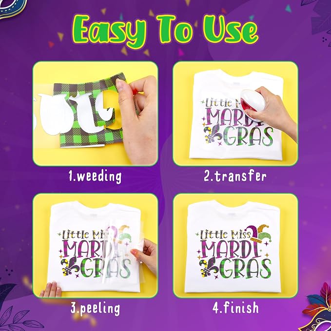 Tintnut Mardi Gras Heat Transfer Vinyl, easy cut & weed, stretch washable - Image 4