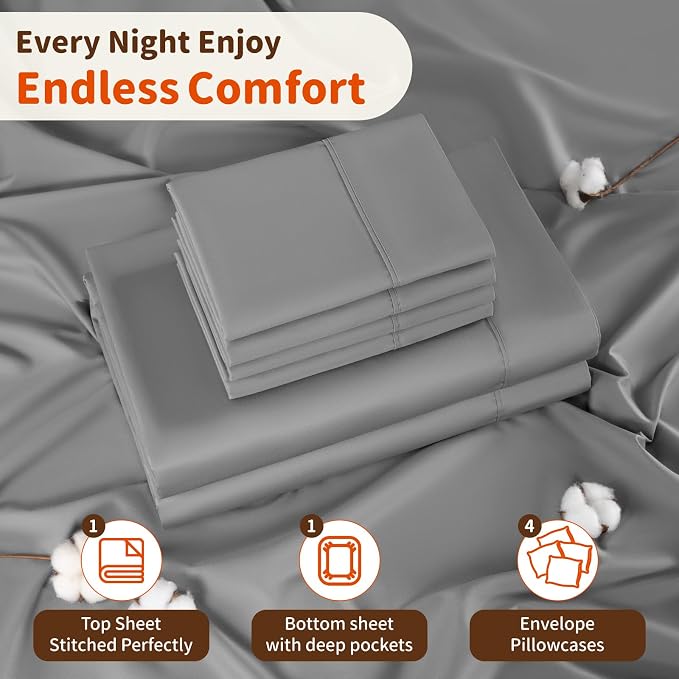 LBRO2M 1000 Thread Count 100% Egyptian Cotton Sheets Set 6 Piece Sets Queen Bed - Image 5