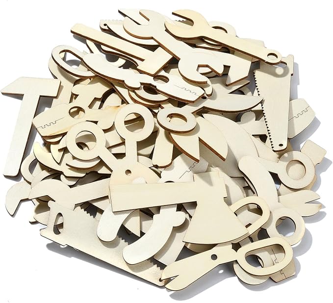 LiQunSweet 50 Pcs Random Styles Tool Theme Unfinished Wood Cutout Creative - Image 8