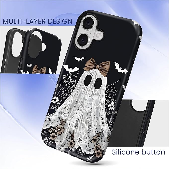 Case for iPhone 17, Scratch Resistant Hybrid Double Layer Hard Shell，Lace Ghost - Image 3