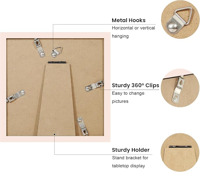 8x8 Picture Frame with Wavy Mat, Wooden Real Glass 8 x 8 Photo Frame - Image 4