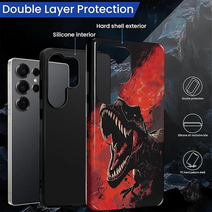 for Samsung Galaxy S25 Ultra Case, Cool Dinosaur Red Black Pattern Glossy 2 in - Image 3