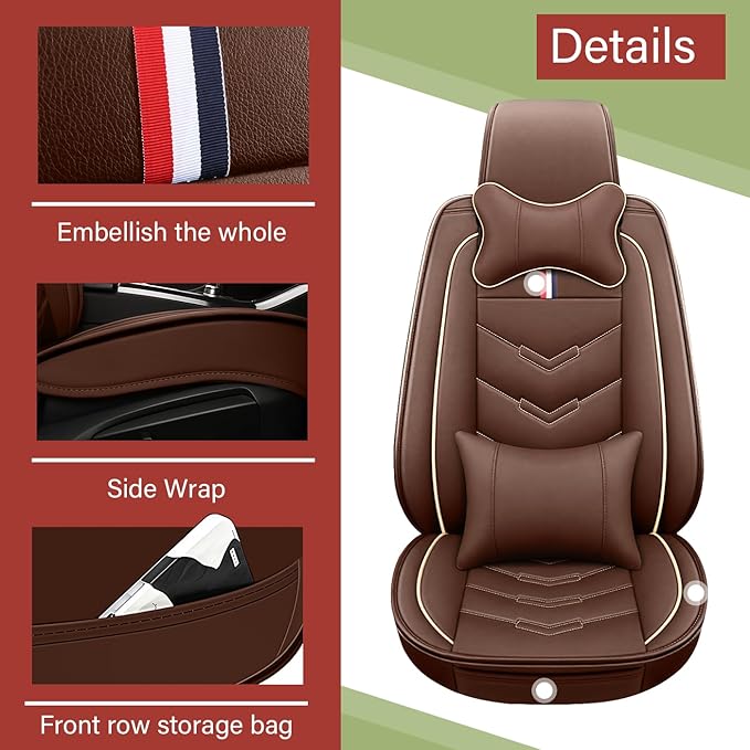 Leather Car Seat Covers Fit for LR Range Rover 2022-2025, 5 Seater Waterproof and Wear-Resistant Seat Cover Interior Accessories(Full Set with Pillow,Coffee)