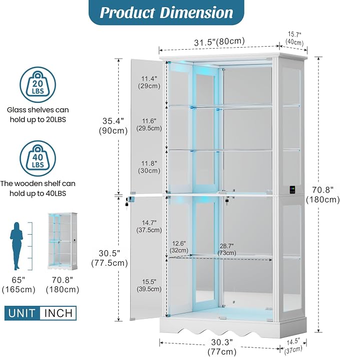 Dystler Display Cabinet with RGB LED Lights & Glass Doors, Flexible Storage - Image 2