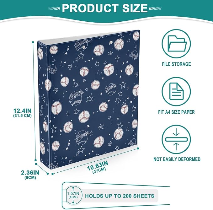 Baseballs and Stars Round Ring Binders 1.5 Inch Softball White Blue Purple 3 - Image 4