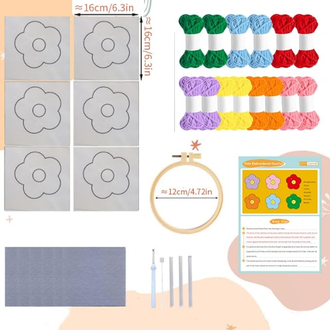Avtytsda 6PCS Punch Needle Coaster Kit, Easy Punch Needle DIY Embroidery Set - Image 2