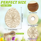 36PCS Wooden Easter Ornaments to Paint, 6 Styles DIY Blank Unfinished Wood Egg - Image 7