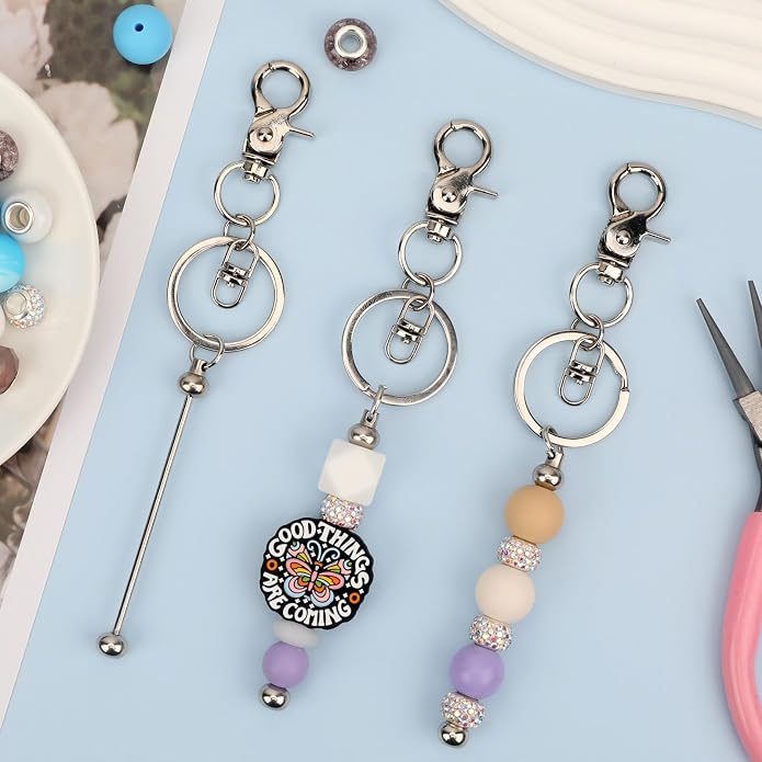 12pcs Blank Beaded Keychain Bars DIY Accessories Metal Beaded Keychain - Image 5