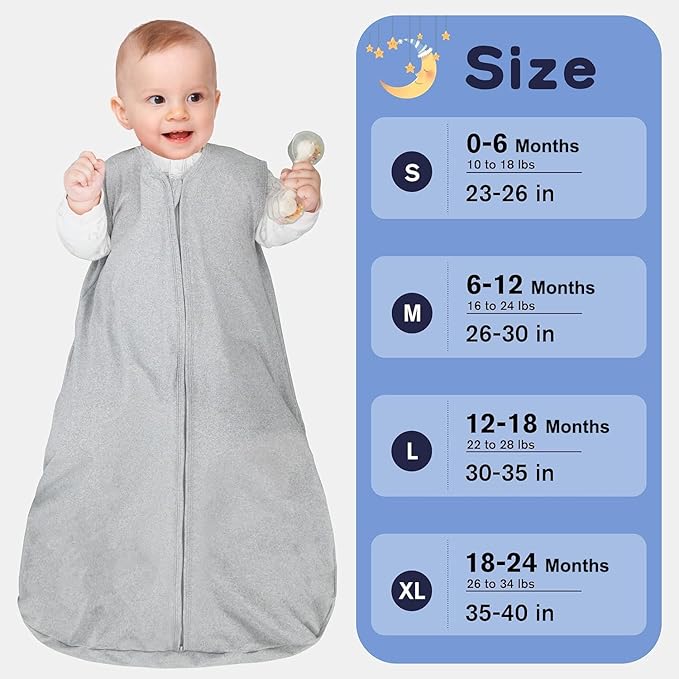 Baby Sleep Sack 0-6 Months Baby Wearable Blanket 100% Rayon Cotton 2-Way Zipper Toddler Sleeping Sack，Comfy Soft Lightweight TOG 0.3(grey)