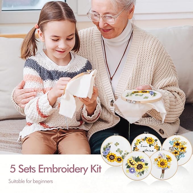 5 Pack embroidery kit for beginners Adults DIY Starter Kit, Sunflower Gifts for - Image 5