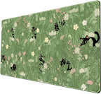 Green Desk Mat XL Cat Cute Plant Cool Desk Pad Keyboard Mat Kawaii Black Cat - Image 5