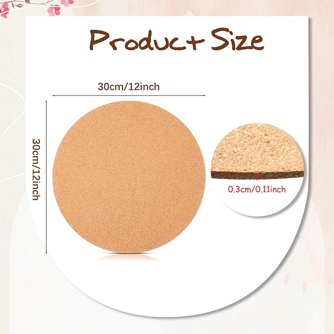 Boao 6 Pcs 12 Inch Large Cork Plant Coaster Round Cork Mat Trivet Absorbent - Image 3