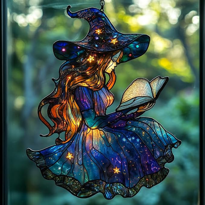 Cute Wizard Reading Books Acrylic Suncatcher Stained Glass Effect Window Car by AVAGAN