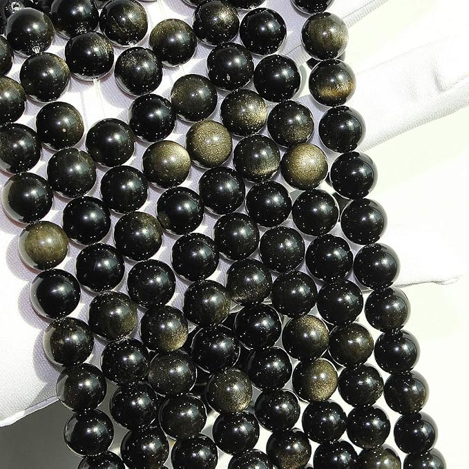 MJDCB Rare Collection Natural Stone Beads Gold Obsidian Round Loose Beads - Image 6