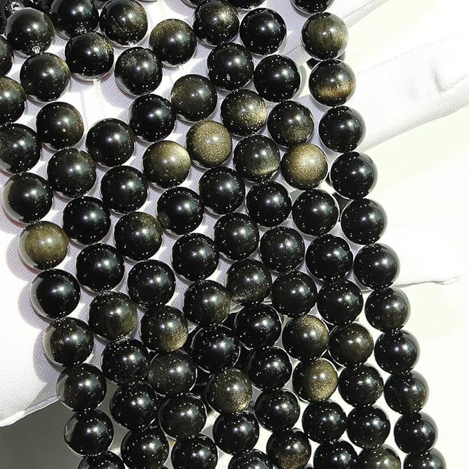 MJDCB Rare Collection Natural Stone Beads Gold Obsidian Round Loose Beads - Image 6