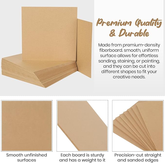 CALPALMY 24-Pack MDF Board 1/8 Inch Thick 12" x 12" Unfinished Wood Panels - Image 3