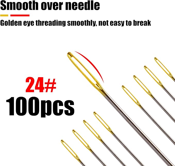 100pcs Cross Stitch Needles +2 Needle Threader Golden Color Large Eyes Cross - Image 3