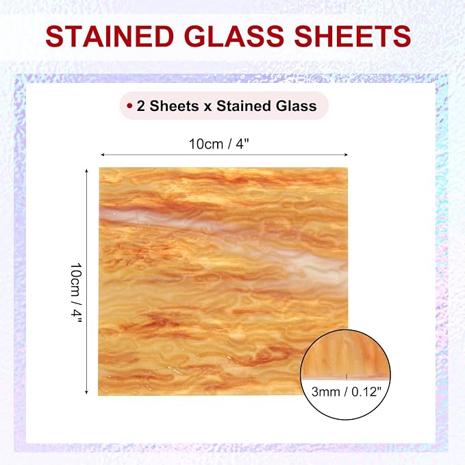 PATIKIL 4 x 4 Inch Transparent Stained Glass Sheets, 2 Sheets Mosaic Glass - Image 2