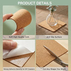 30 Pcs Adhesive Cork Sheets for DIY Coaster, 4 Inch Round and Square - Image 6