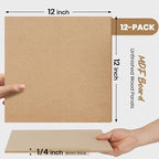 CALPALMY 12-Pack MDF Board 1/4 Inch Thick 12" x 12" Unfinished Wood Panels - Image 2